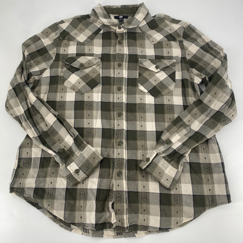 FRYE‎ Men's Plaid Flannel Shirt Long Sleeve Button Up Green Khaki XL